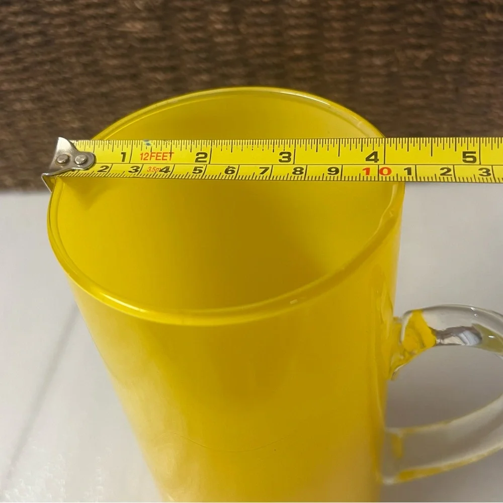 Vintage MCM Yellow Glass Beverage Pitcher With Clear Applied Handle - Picture 13 of 14